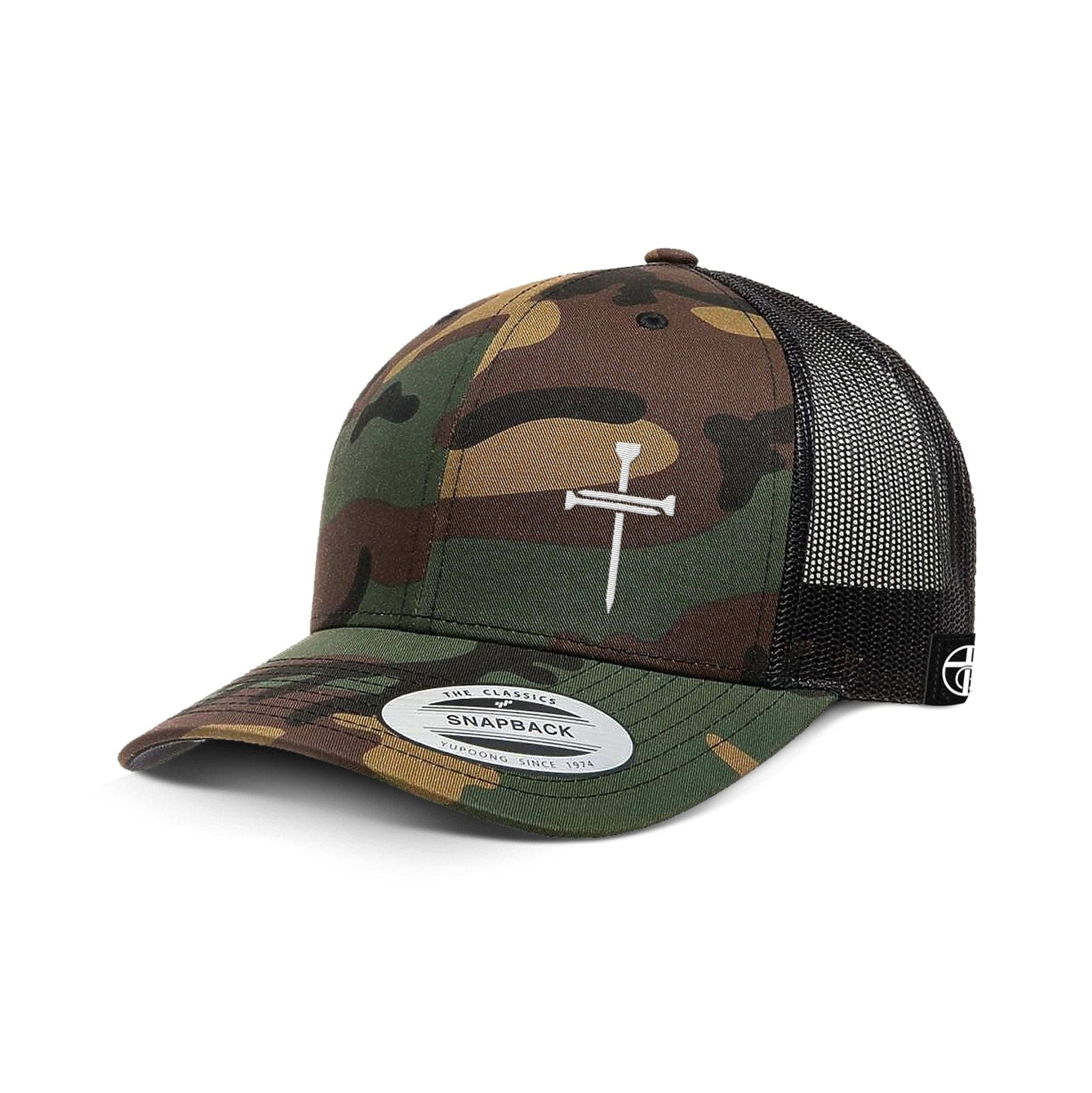 Nail Cross Lower Left Camo Hats