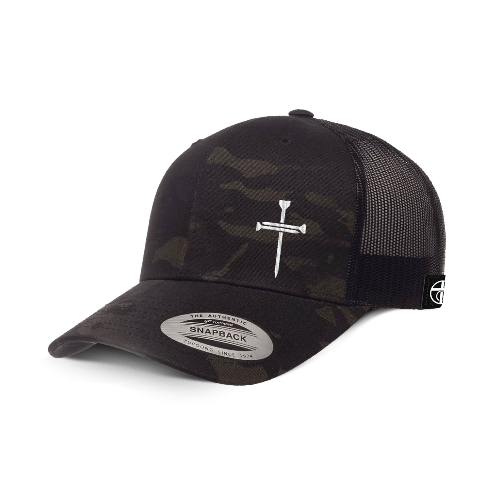 Nail Cross Lower Left Camo Hats