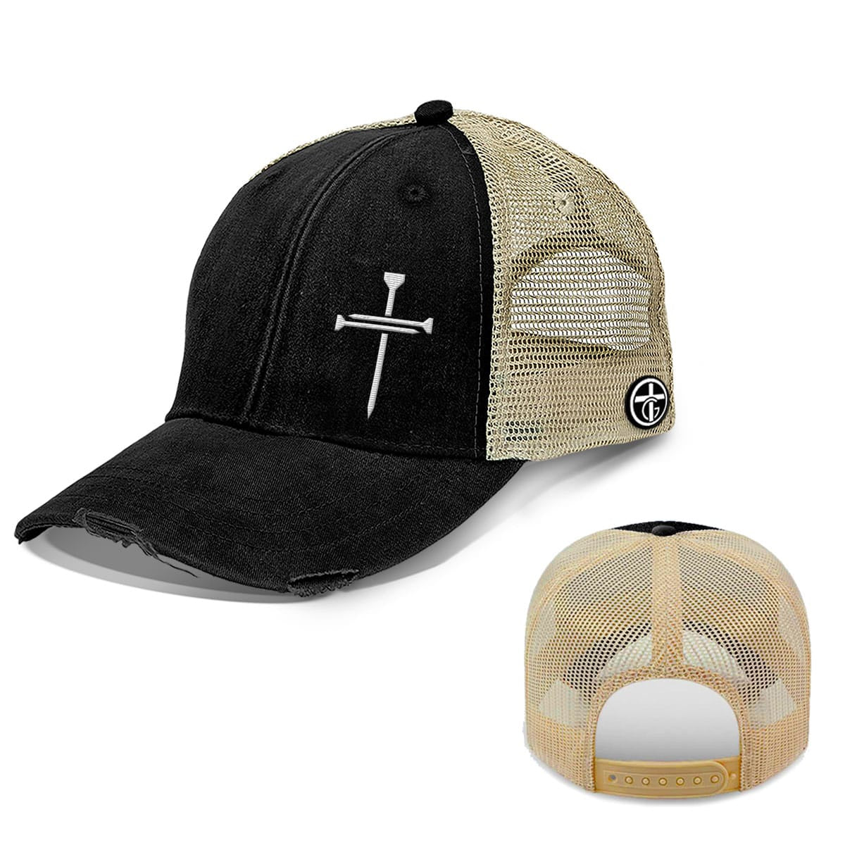 Nail Cross Lower Left Trucker Hats
