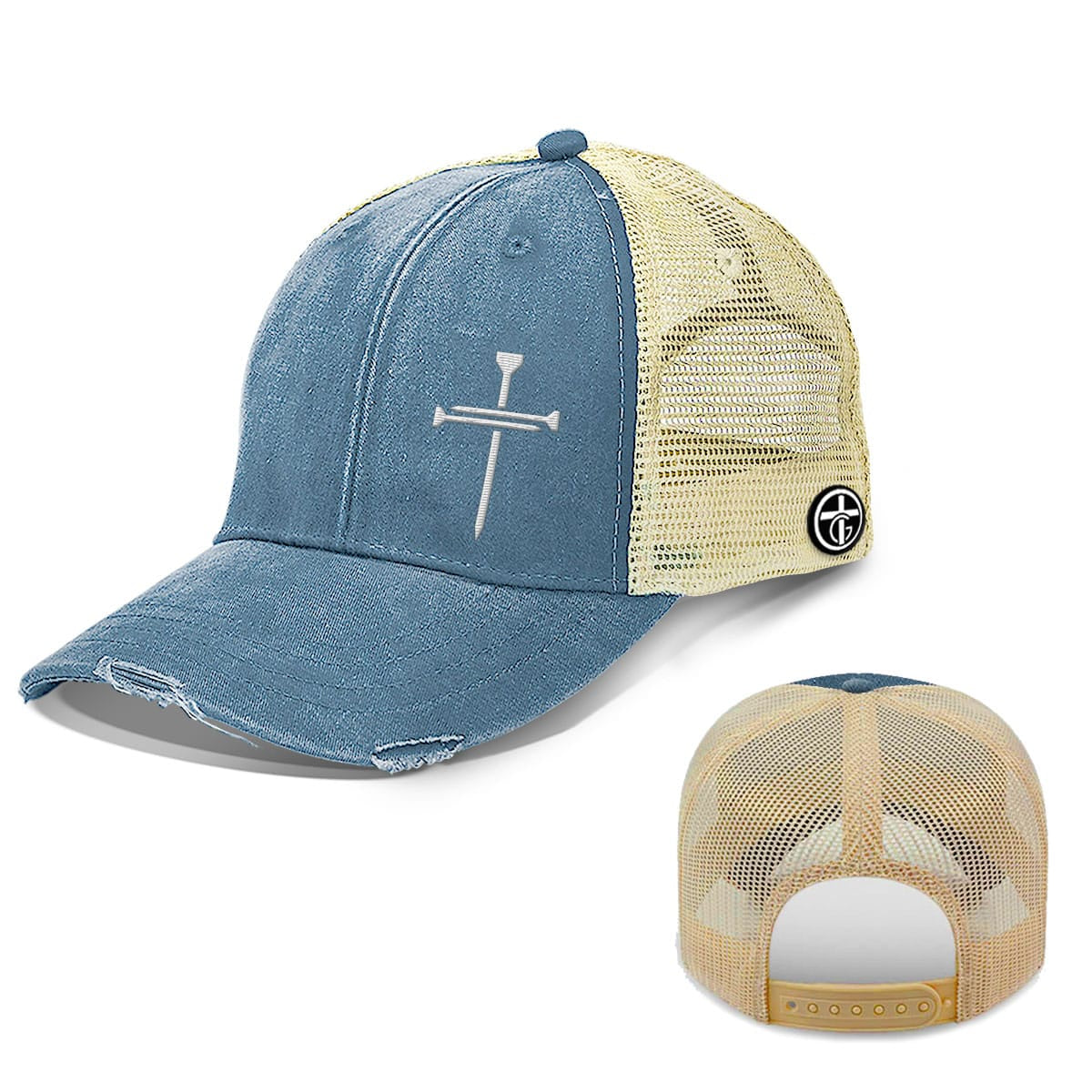 Nail Cross Lower Left Trucker Hats