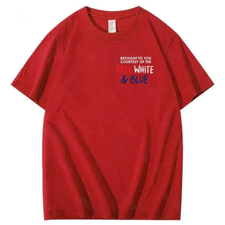 Red White And Blue  Pattern Print 100%Cotton T-Shirt