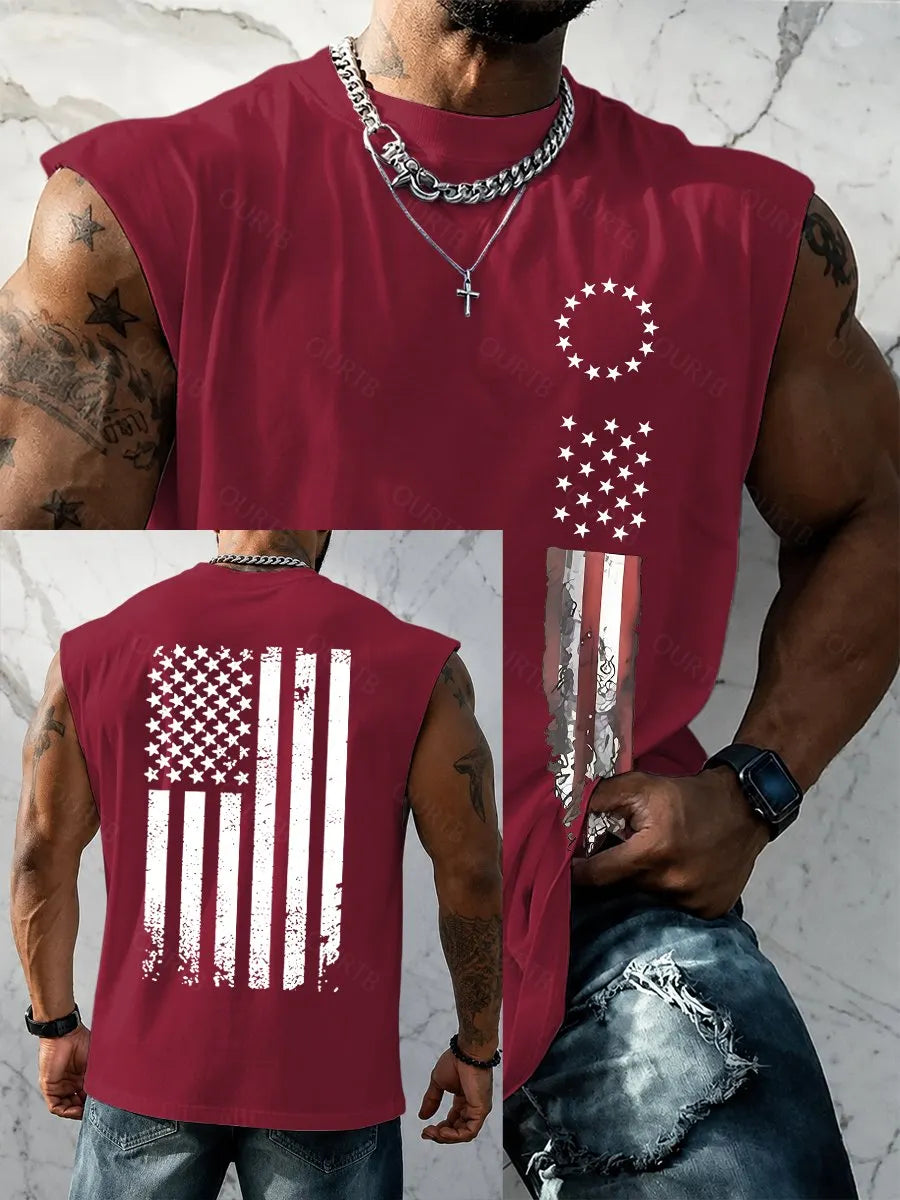 Men's American Flag Print Tank Top, Regular Fit Casual Sleeveless Top for Summer