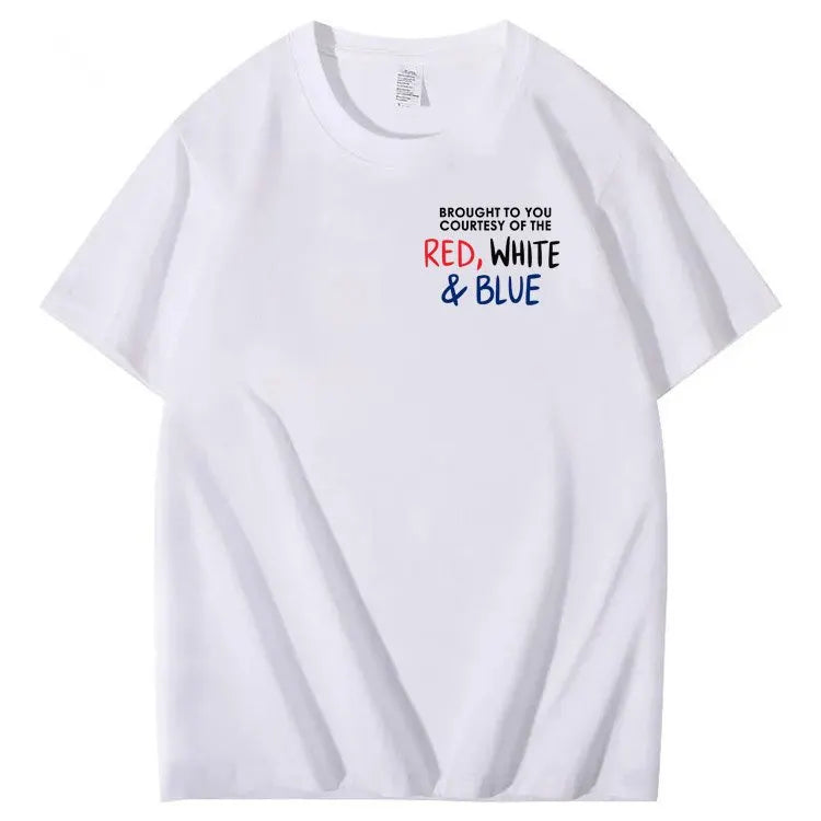 Red White And Blue  Pattern Print 100%Cotton T-Shirt