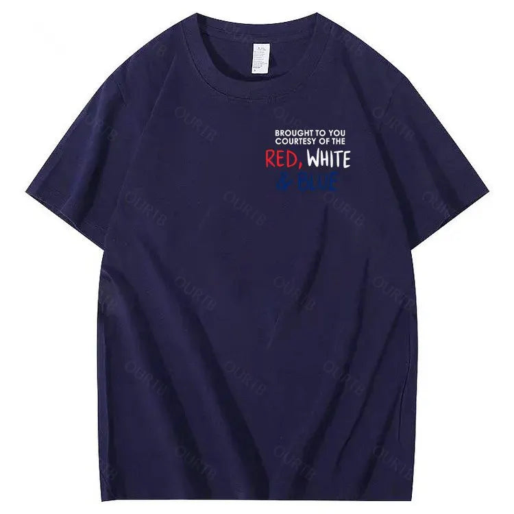 Red White And Blue  Pattern Print 100%Cotton T-Shirt