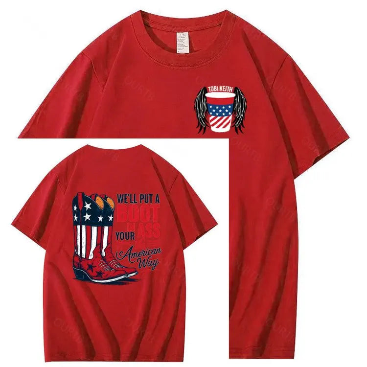 Put A Boot In Your Ass Pattern 100&Cotton Print T-Shirt