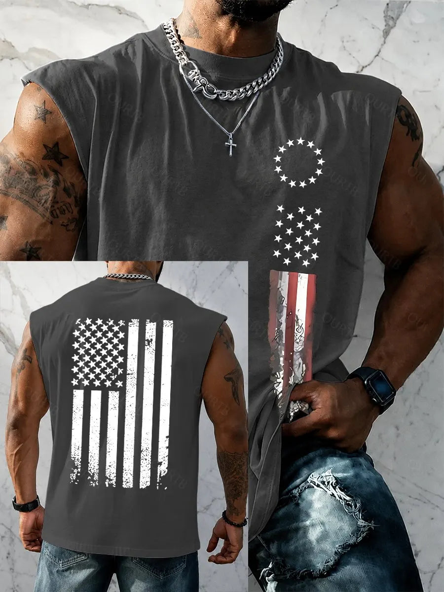 Men's American Flag Print Tank Top, Regular Fit Casual Sleeveless Top for Summer
