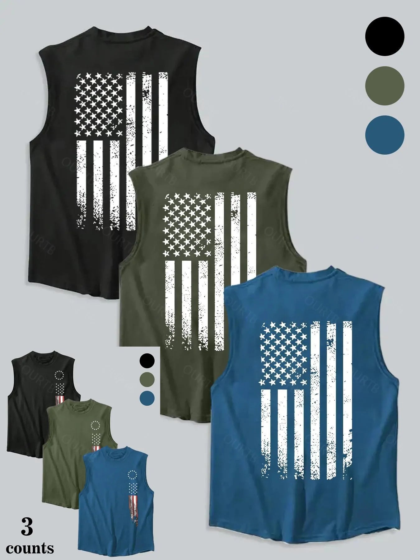 Men's American Flag Print Tank Top, Regular Fit Casual Sleeveless Top for Summer