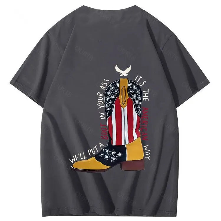 Red White And Blue  Pattern Print 100%Cotton T-Shirt
