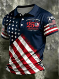 Patriotic American Flag Polo Shirt for Men, 250th Anniversary 1776-2026, Sporty Fitted Geometric Design, Ideal for 4th of July Gifts
