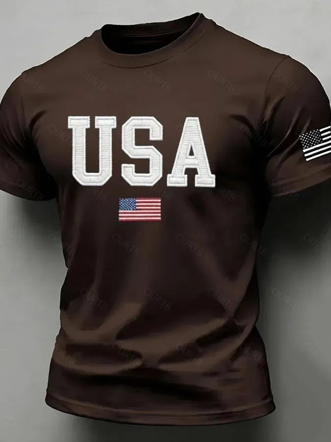 American Flag Independence Day Celebration Classic Pattern 100% Cotton T-Shirt
