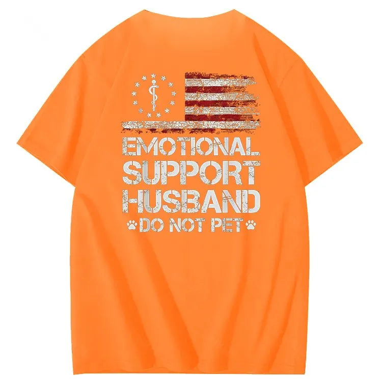 Emorional Support Husband Do Not Pet Pattern100% Cotton T-Shirt