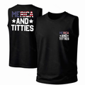 Merica And Titties Pattern Round Neck 100% Cotton Tank Top