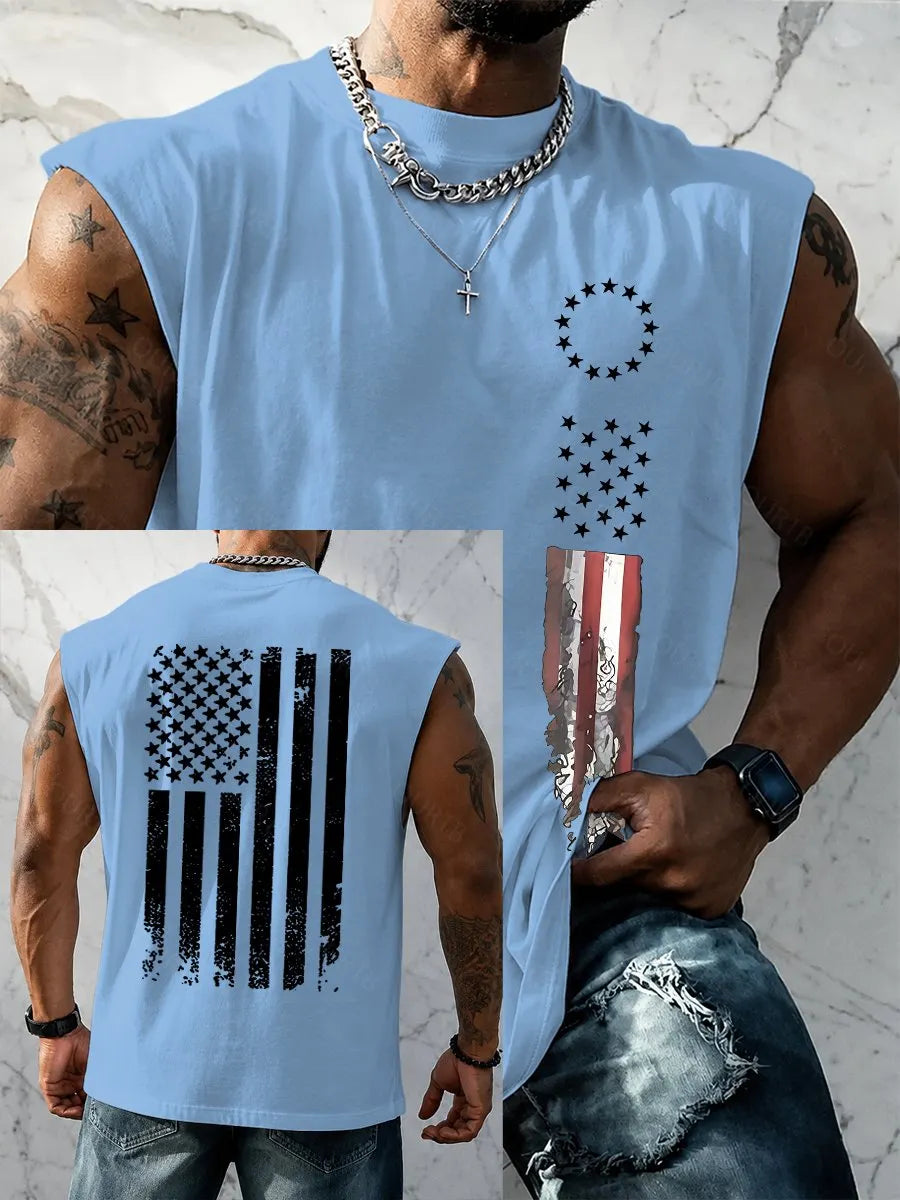 Men's American Flag Print Tank Top, Regular Fit Casual Sleeveless Top for Summer