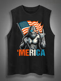 Merica Bigfoot Print Cotton Sleeveless Tank Tops