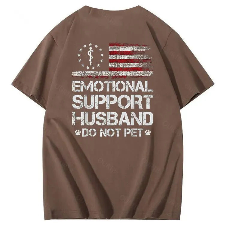 Emorional Support Husband Do Not Pet Pattern100% Cotton T-Shirt