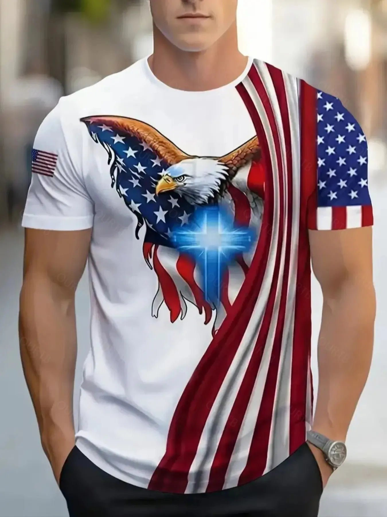 Men's Fashion USA Flag One Nation Under God T-Shirt