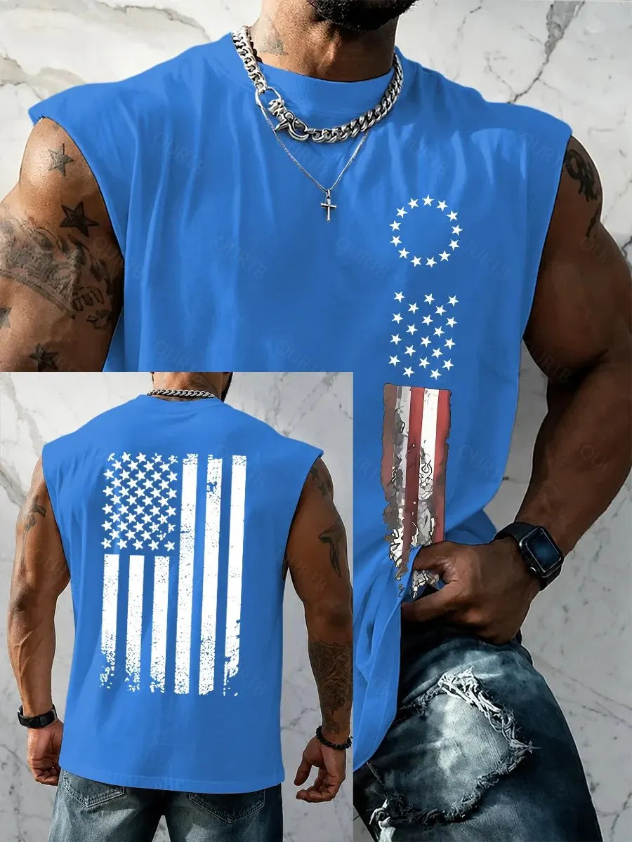 Men's American Flag Print Tank Top, Regular Fit Casual Sleeveless Top for Summer