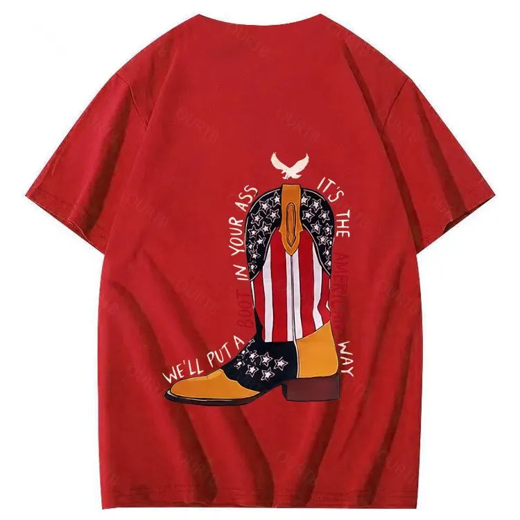 Red White And Blue  Pattern Print 100%Cotton T-Shirt