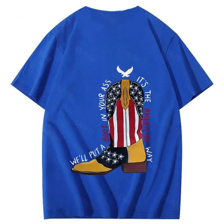 Red White And Blue  Pattern Print 100%Cotton T-Shirt