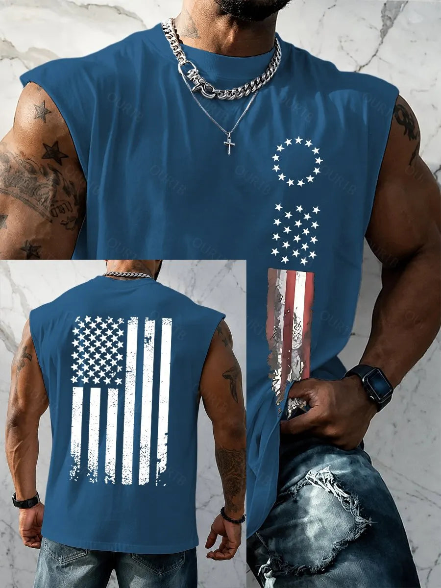 Men's American Flag Print Tank Top, Regular Fit Casual Sleeveless Top for Summer