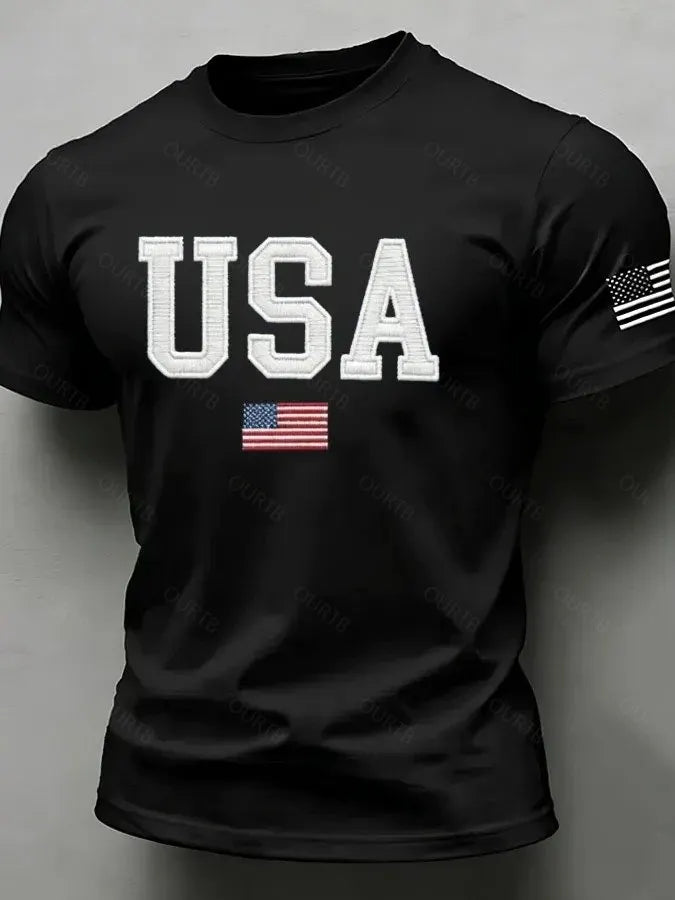 American Flag Independence Day Celebration Classic Pattern 100% Cotton T-Shirt