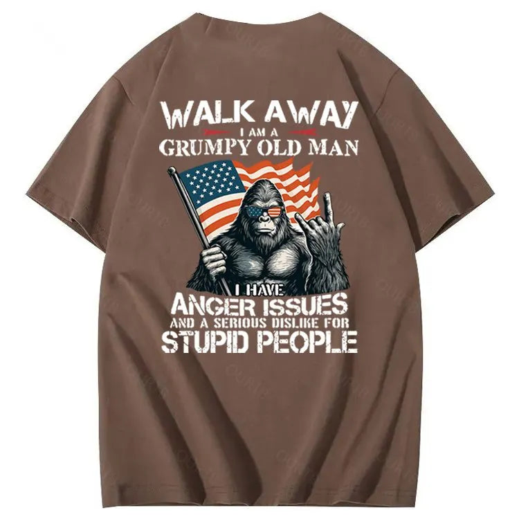 Walk Away I Am A Grumpy Old Man America BigFoot Gen X 100% Cotton T-Shirt