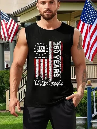 250 Anniversary USA Shirts Mens 250th American Flag Tank Tops 4th of July Tshirt Happy 250 Years Birthday 1776 Tee Menswear