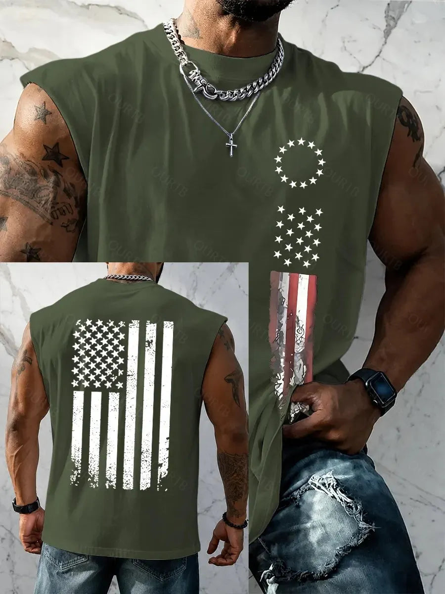 Men's American Flag Print Tank Top, Regular Fit Casual Sleeveless Top for Summer