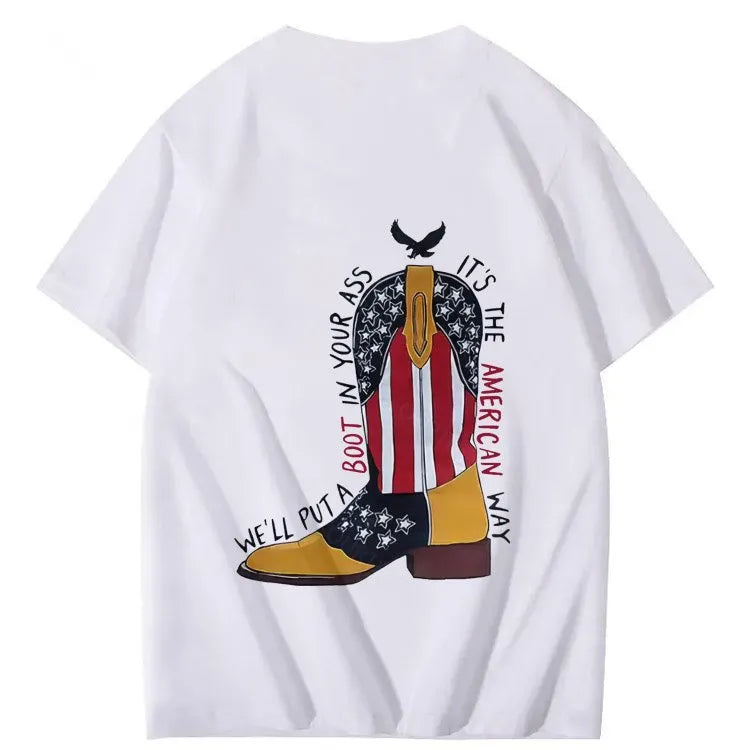 Red White And Blue  Pattern Print 100%Cotton T-Shirt