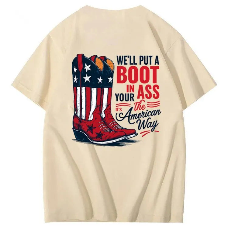 Put A Boot In Your Ass Pattern 100&Cotton Print T-Shirt
