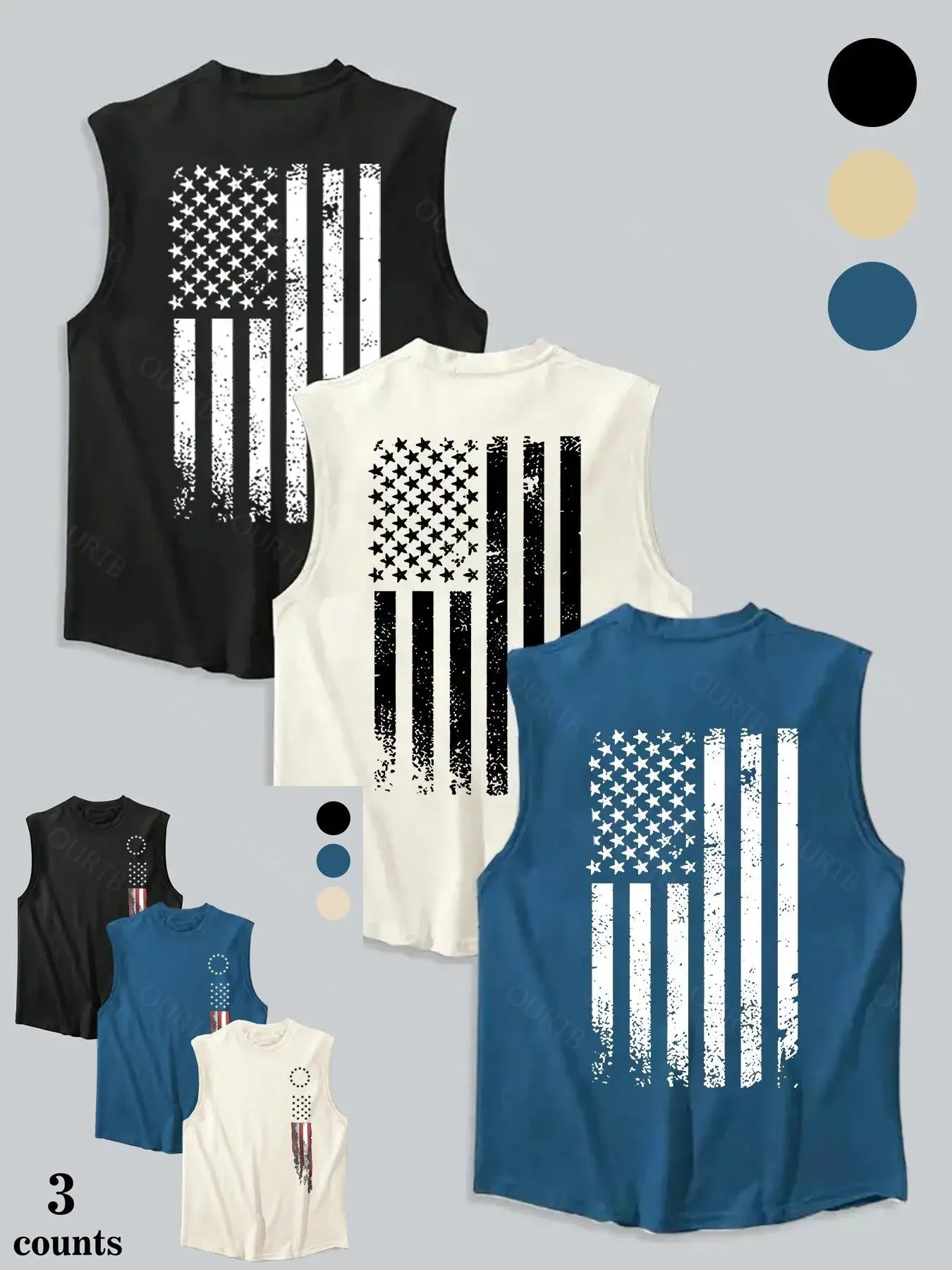 Men's American Flag Print Tank Top, Regular Fit Casual Sleeveless Top for Summer