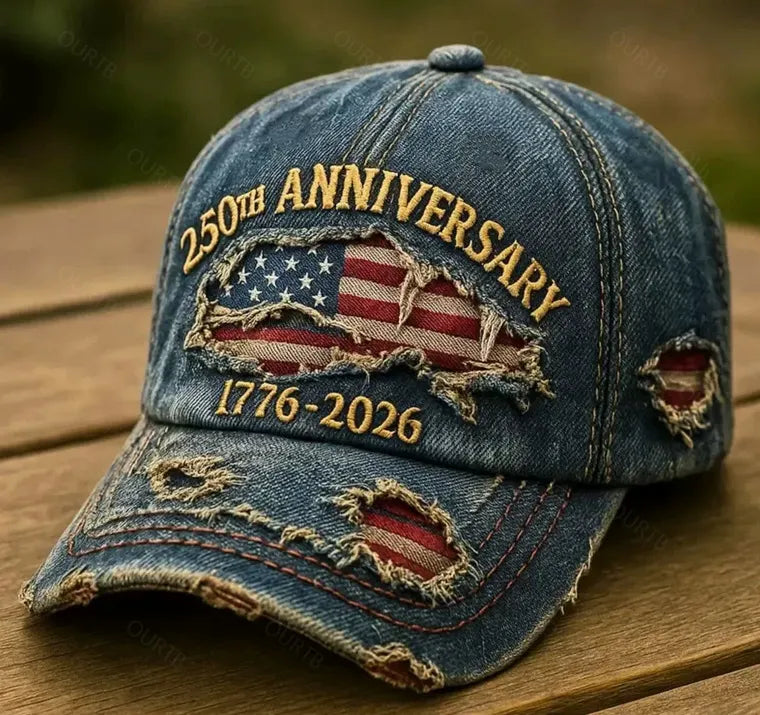 America  Anniversary 1776-2026  Embroidered Pattern Washed And Distressed Hats