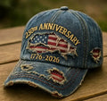 America  Anniversary 1776-2026  Embroidered Pattern Washed And Distressed Hats