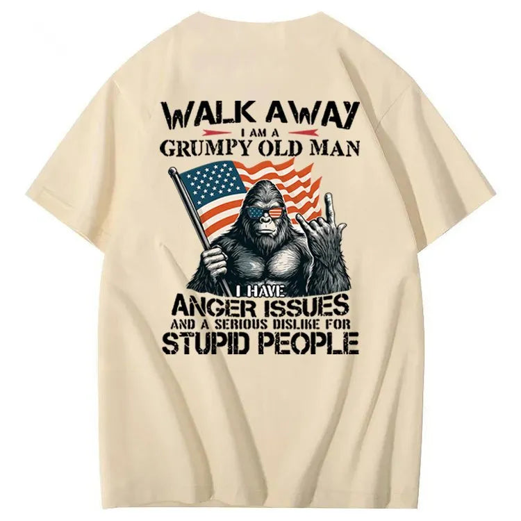 Walk Away I Am A Grumpy Old Man America BigFoot Gen X 100% Cotton T-Shirt