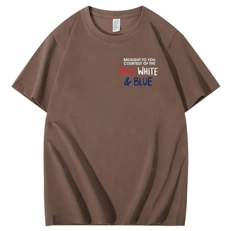 Red White And Blue  Pattern Print 100%Cotton T-Shirt