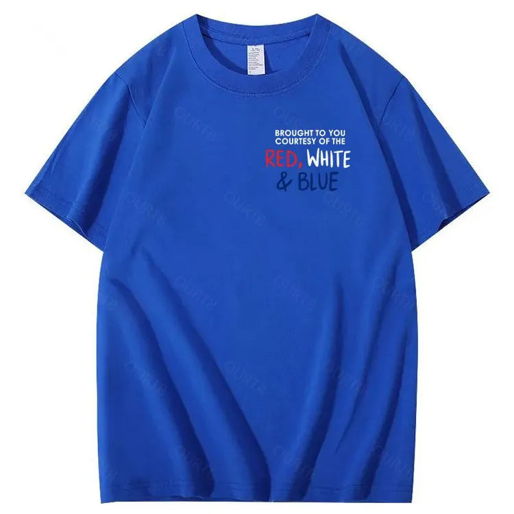 Red White And Blue  Pattern Print 100%Cotton T-Shirt