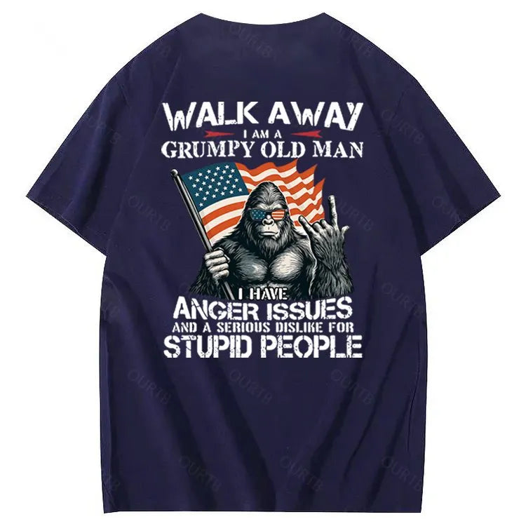 Walk Away I Am A Grumpy Old Man America BigFoot Gen X 100% Cotton T-Shirt