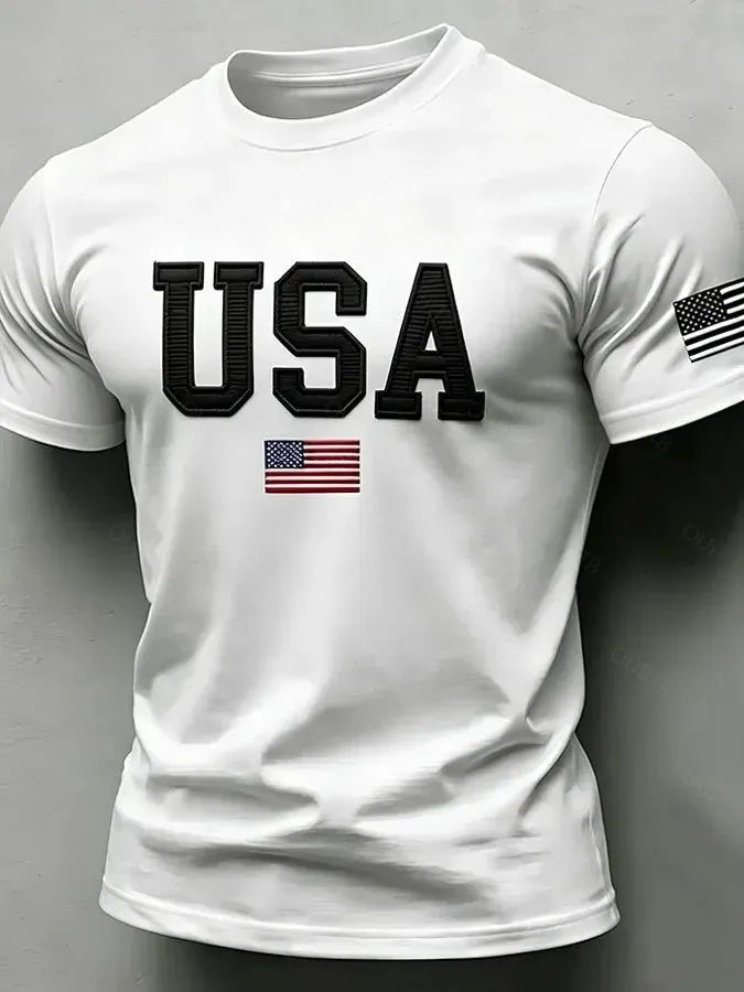 American Flag Independence Day Celebration Classic Pattern 100% Cotton T-Shirt