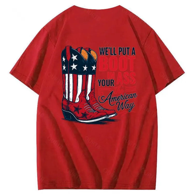 Put A Boot In Your Ass Pattern 100&Cotton Print T-Shirt