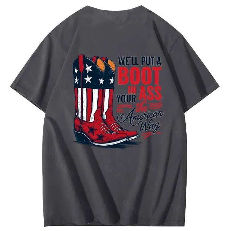 Put A Boot In Your Ass Pattern 100&Cotton Print T-Shirt