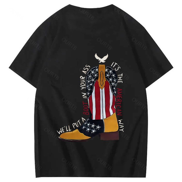 Red White And Blue  Pattern Print 100%Cotton T-Shirt