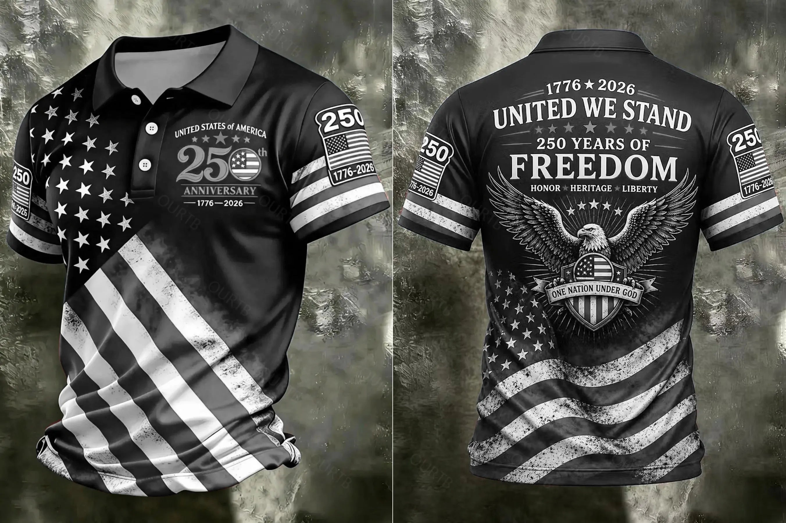 Patriotic American Flag Polo Shirt for Men, 250th Anniversary 1776-2026, Sporty Fitted Geometric Design, Ideal for 4th of July Gifts