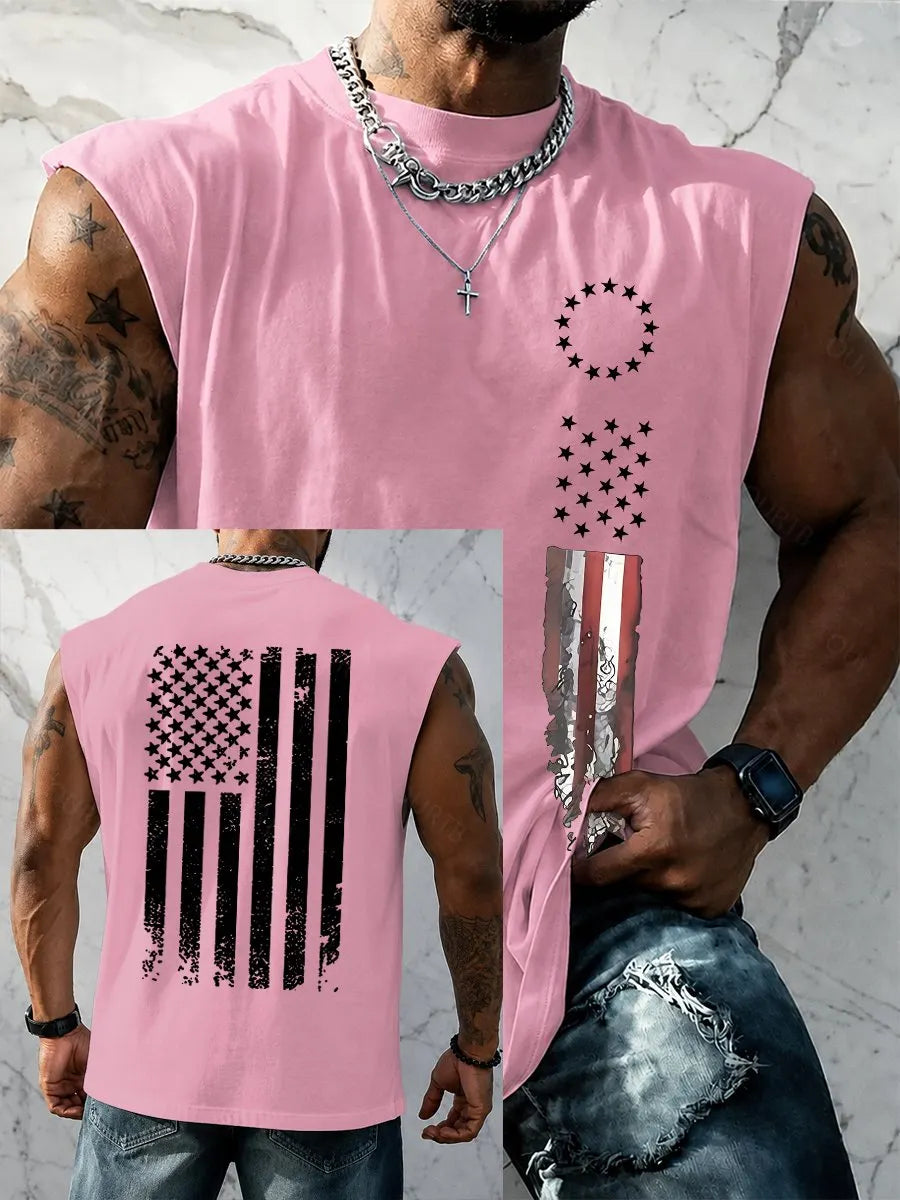 Men's American Flag Print Tank Top, Regular Fit Casual Sleeveless Top for Summer