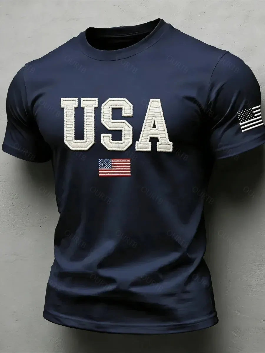 American Flag Independence Day Celebration Classic Pattern 100% Cotton T-Shirt