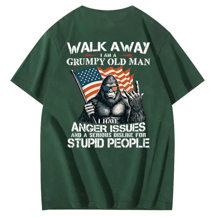 Walk Away I Am A Grumpy Old Man America BigFoot Gen X 100% Cotton T-Shirt
