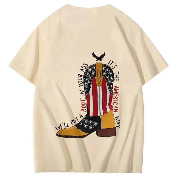 Red White And Blue  Pattern Print 100%Cotton T-Shirt