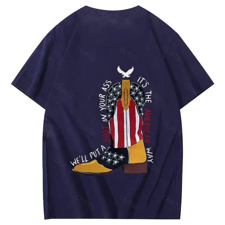 Red White And Blue  Pattern Print 100%Cotton T-Shirt