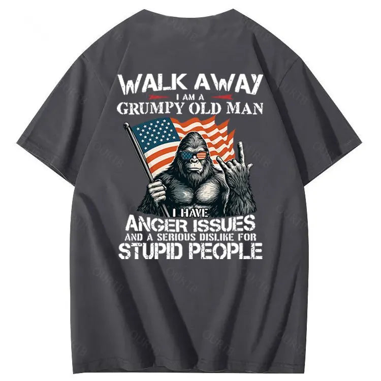 Walk Away I Am A Grumpy Old Man America BigFoot Gen X 100% Cotton T-Shirt