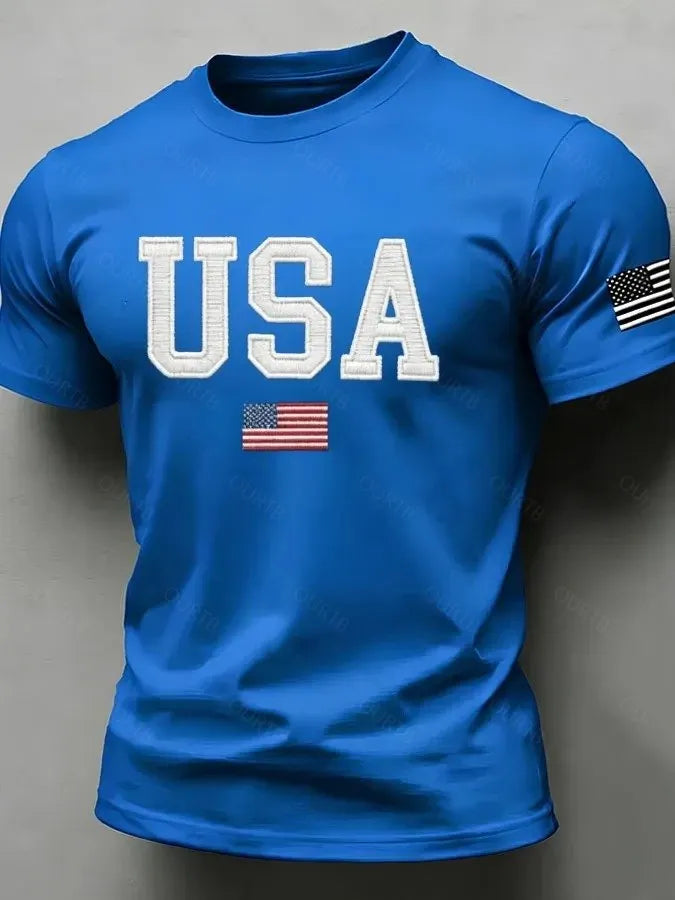 American Flag Independence Day Celebration Classic Pattern 100% Cotton T-Shirt