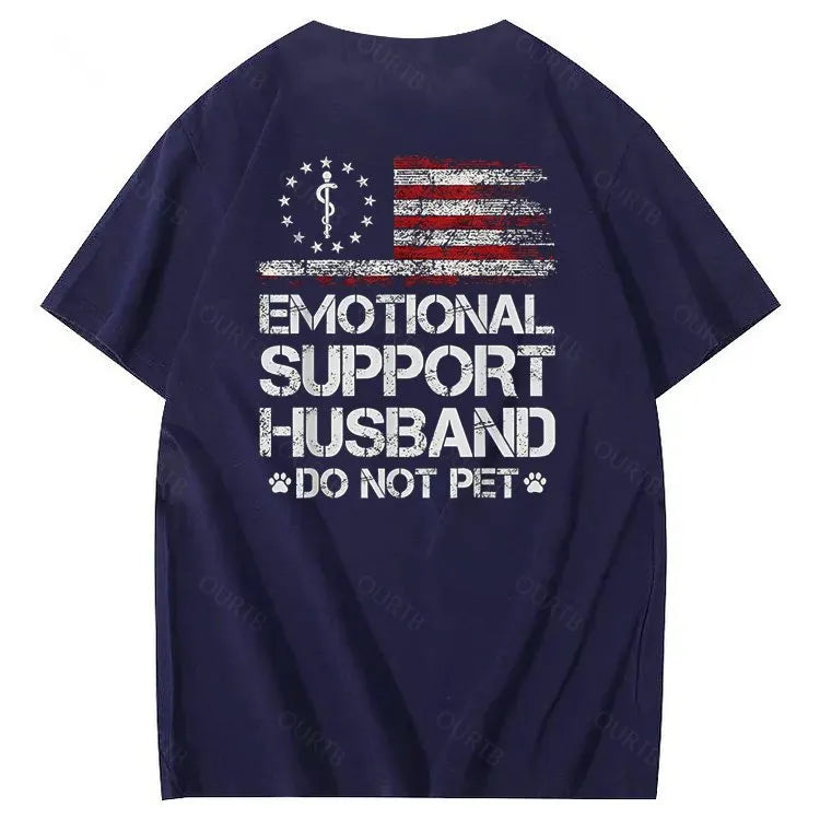 Emorional Support Husband Do Not Pet Pattern100% Cotton T-Shirt